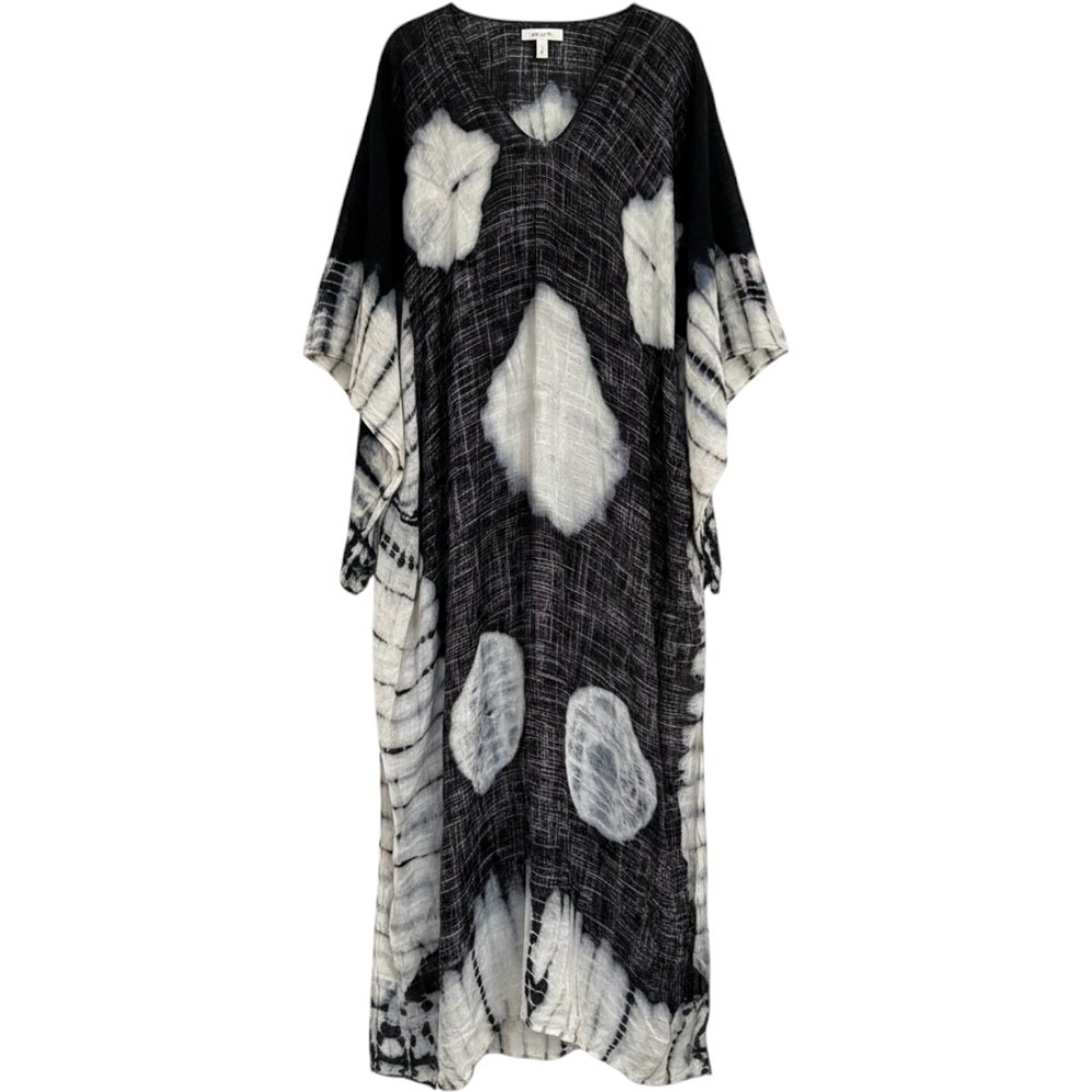 Aerie Tie Dye Kaftan Women One Size Black White V-Neck Maxi Boho Beach Coverup